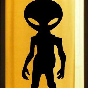 Alien Silhouette Window Decal, Large and Reusable Halloween Static Cling, Black